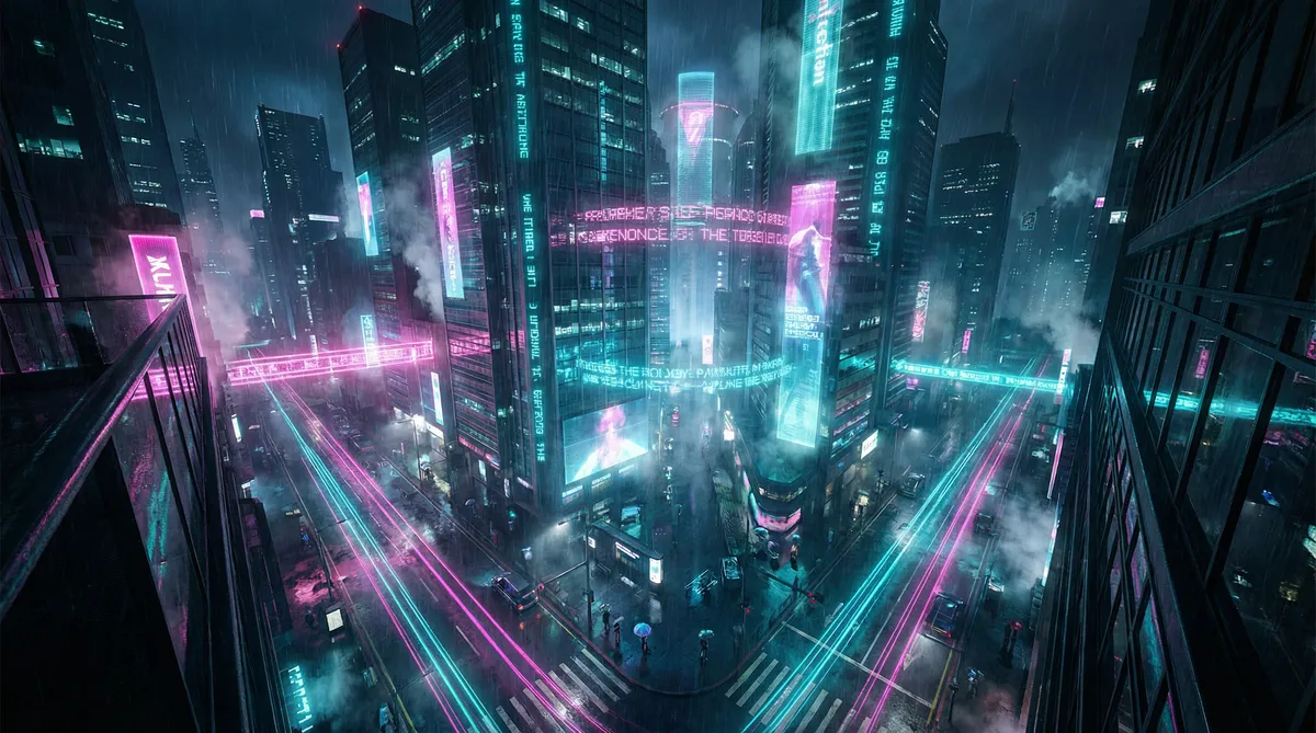 顶级大但人文艺术巫 竖屏短剧平台首页背景 - 赛博朋克都市夜景
